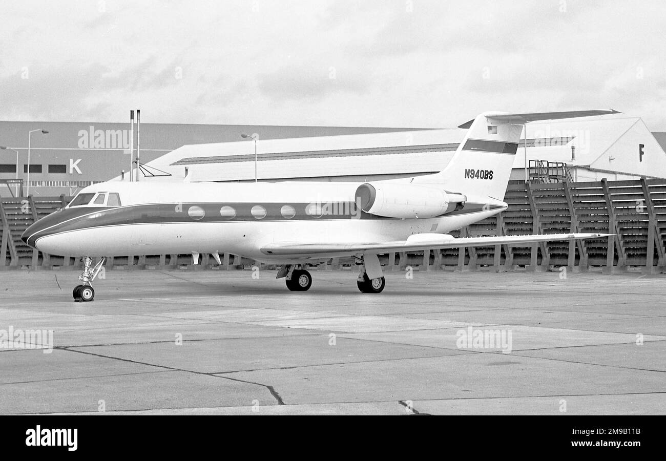 Grumman G-1159 Gulfstream II N940BS (msn 64) der Bethlehem Steel Corporation am Flughafen London Heathrow. Stockfoto