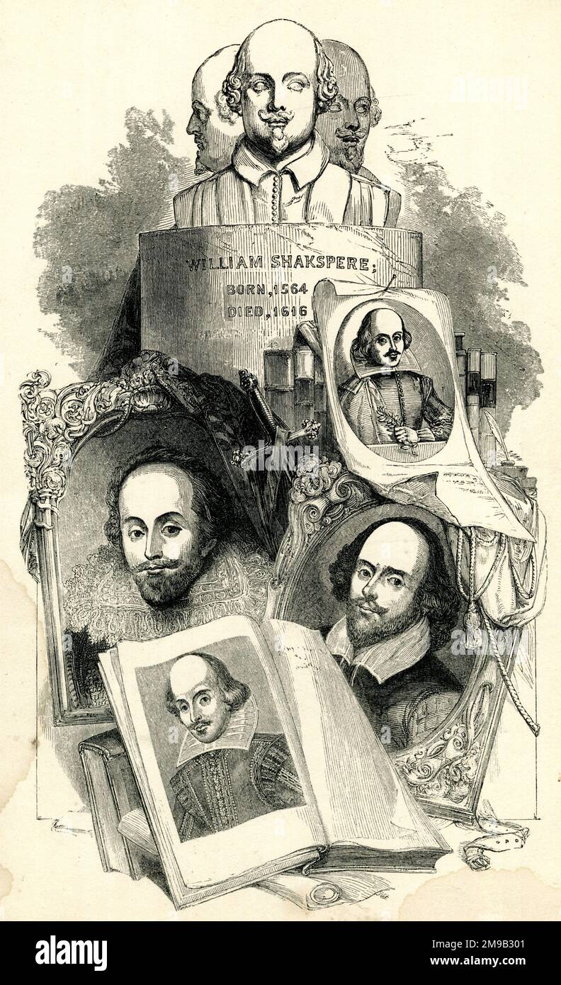 Porträts von William Shakespeare, englischer Dramatiker und Dichter. Stockfoto