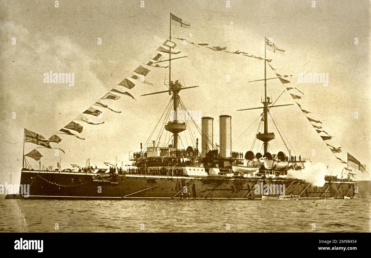 Ein britisches Schlachtschiff der königlichen Staatsklasse, möglicherweise HMS Kaiserin von Indien Stockfoto