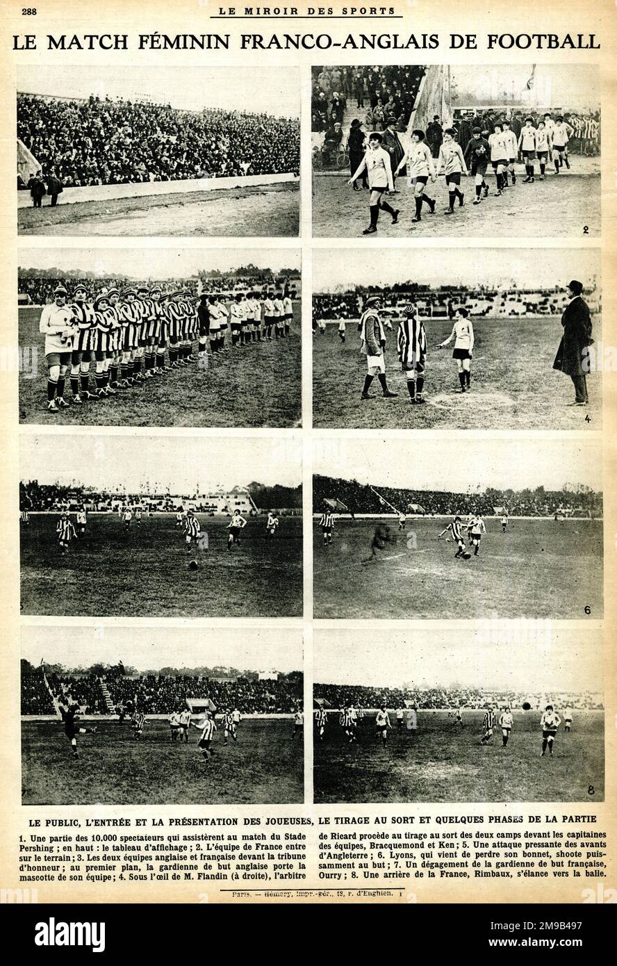 Internationales Frauenfußballspiel, Frankreich gegen England, November 1920 Stockfoto