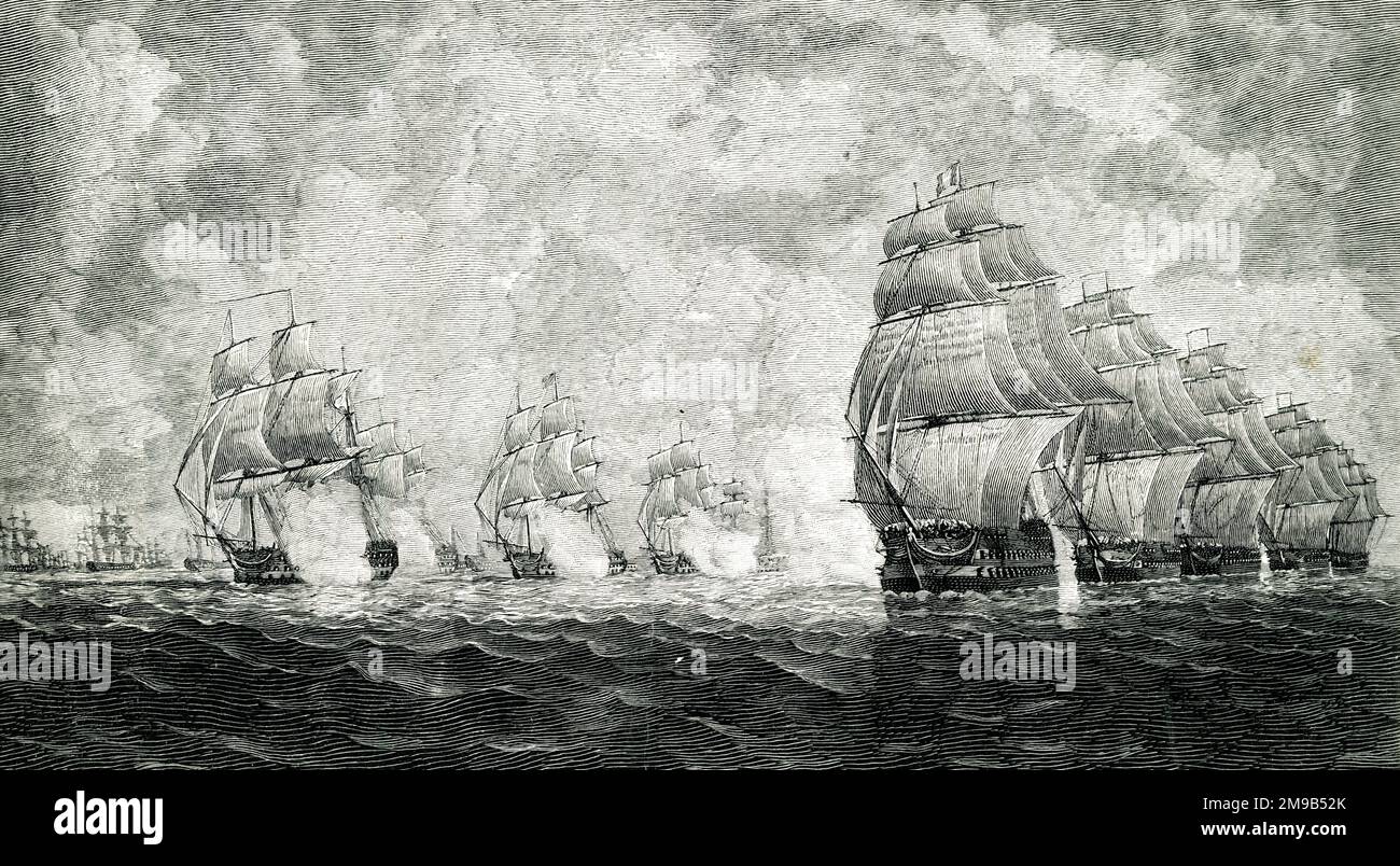 Napoleonische Kriege, Schlacht von Pulo Aura, Südchinesisches Meer, zwischen französischen Kriegsmännern und Schiffen der East India Company, 15. Februar 1804 Stockfoto
