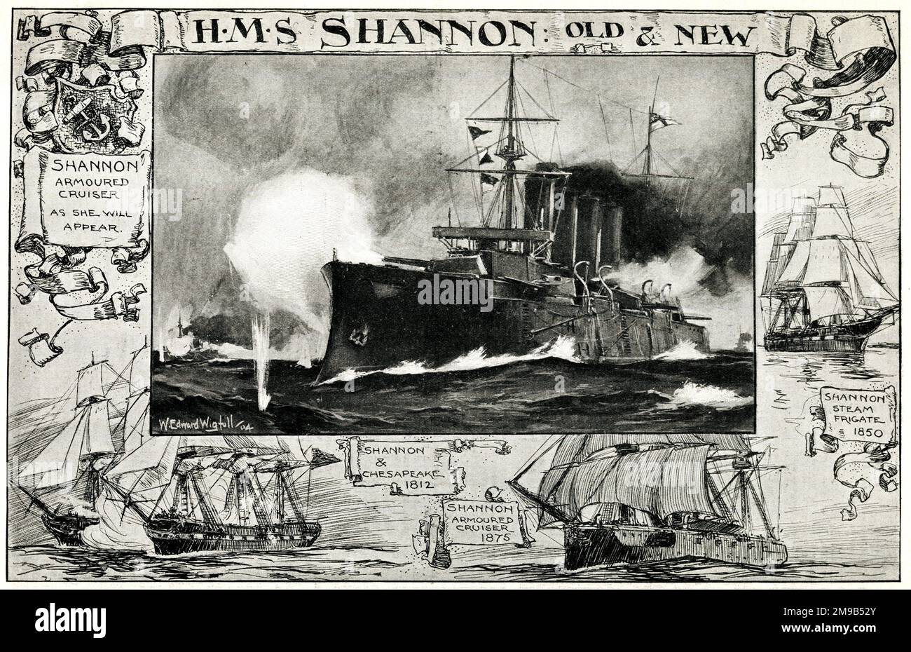 HMS Shannon, alt und neu Stockfoto