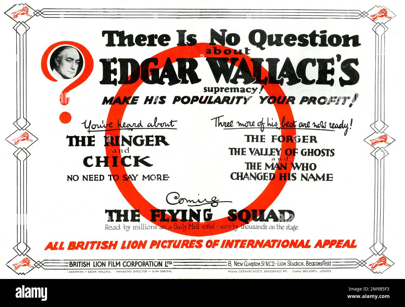 Der Film "The Flying Squad" von Edgar Wallace, ein britischer Löwenfilm Stockfoto