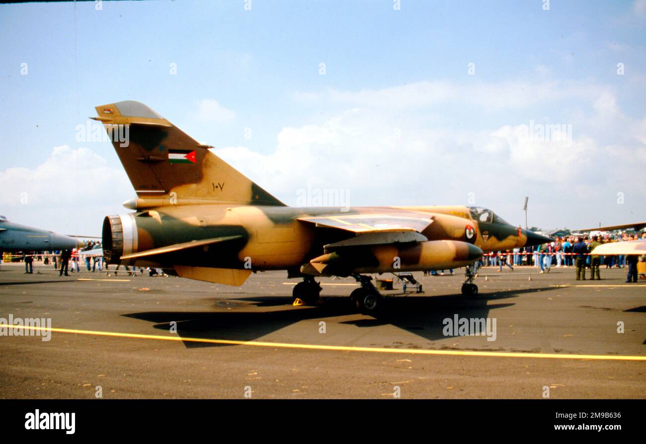 Royal Jordanian Air Force - Dassault Mirage F.1EJ 107, vom 26. Geschwader, auf der Boscombe Down Battle of Britain 50. Anniversary Airshow am 6. September 1990. Stockfoto