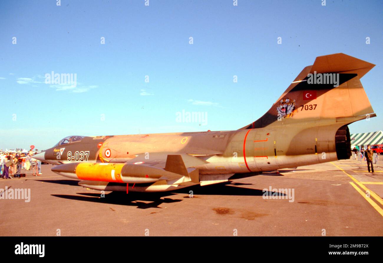 Turk Hava Kuvvetleri - Lockheed F-104G Starfighter 9-037 (msn 683-7037), vom 192 Filo, auf der RAF Fairford am 20. Juli 1991. (Turk Hava Kuvetleri - Türkische Luftwaffe) Stockfoto