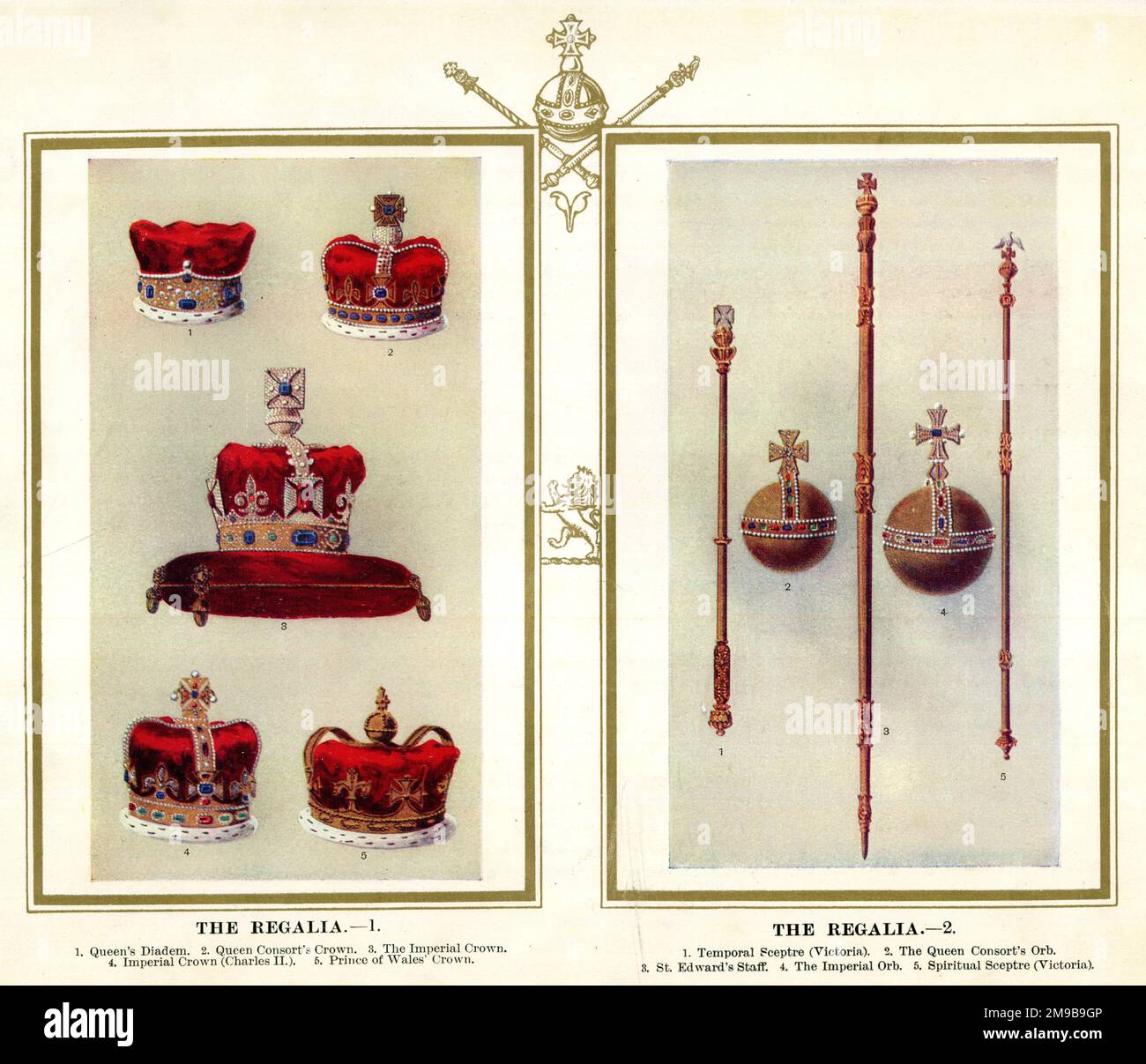 Royal Regalia 1 und 2 - Kronen, Kugeln, Zepter Stockfoto