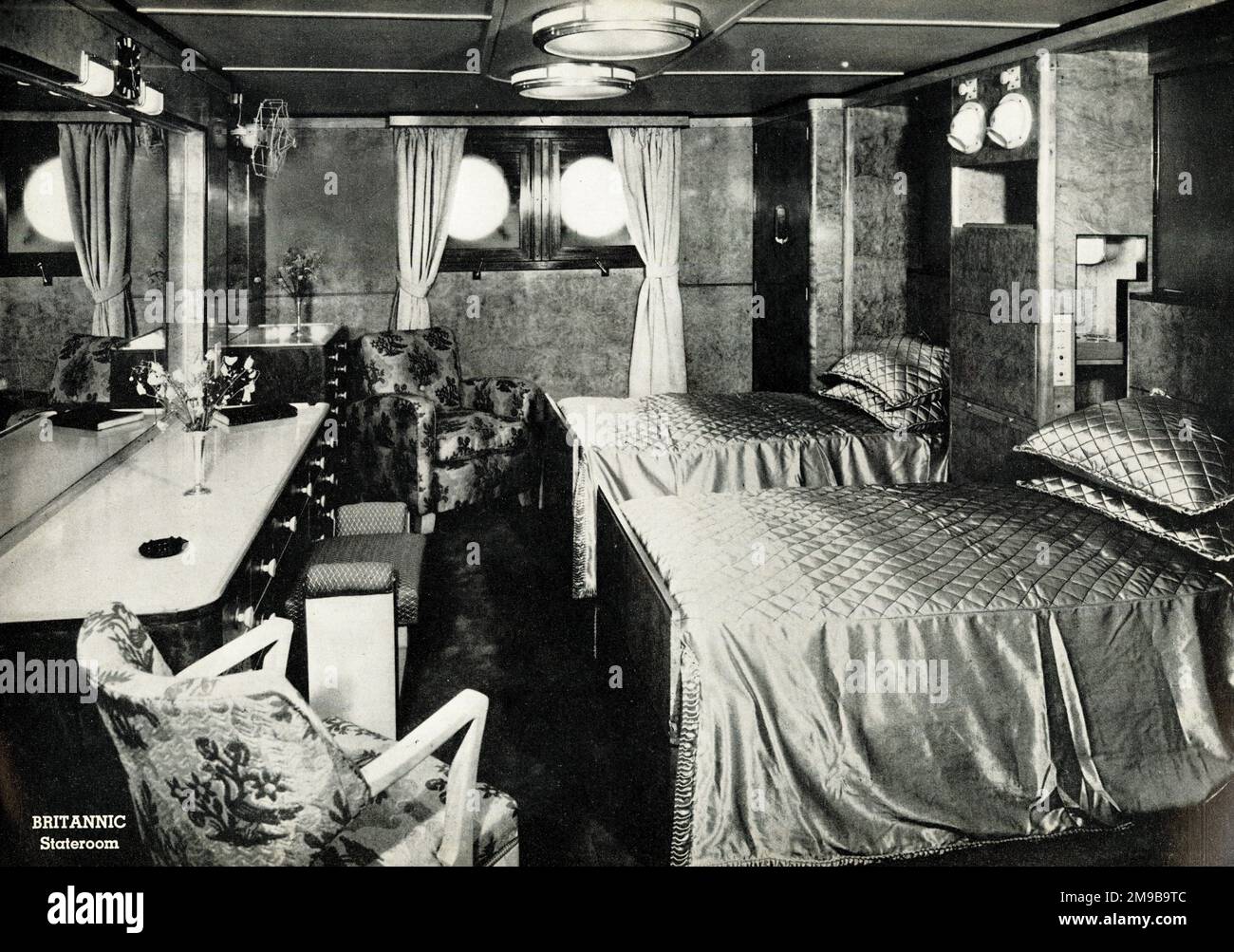 MV Britannic, Stateroom, Januar 1949 Stockfoto