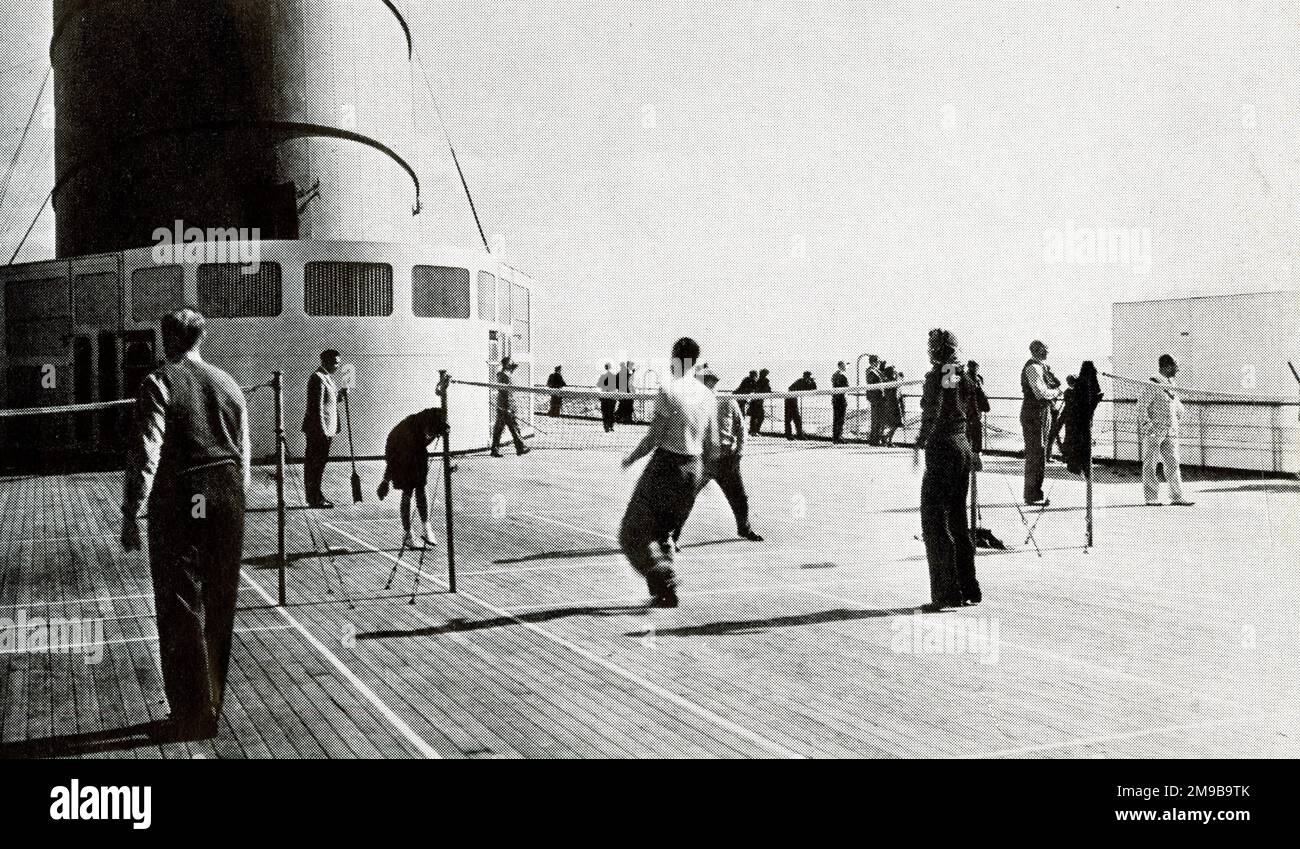 Deck Sports, Tennis, Cunard White Star, Touristenklasse, Januar 1949 Stockfoto
