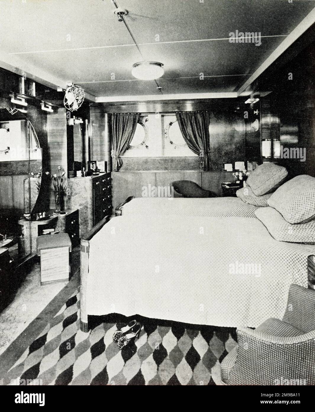 RMS Mauretania, Stateroom, Januar 1949 Stockfoto