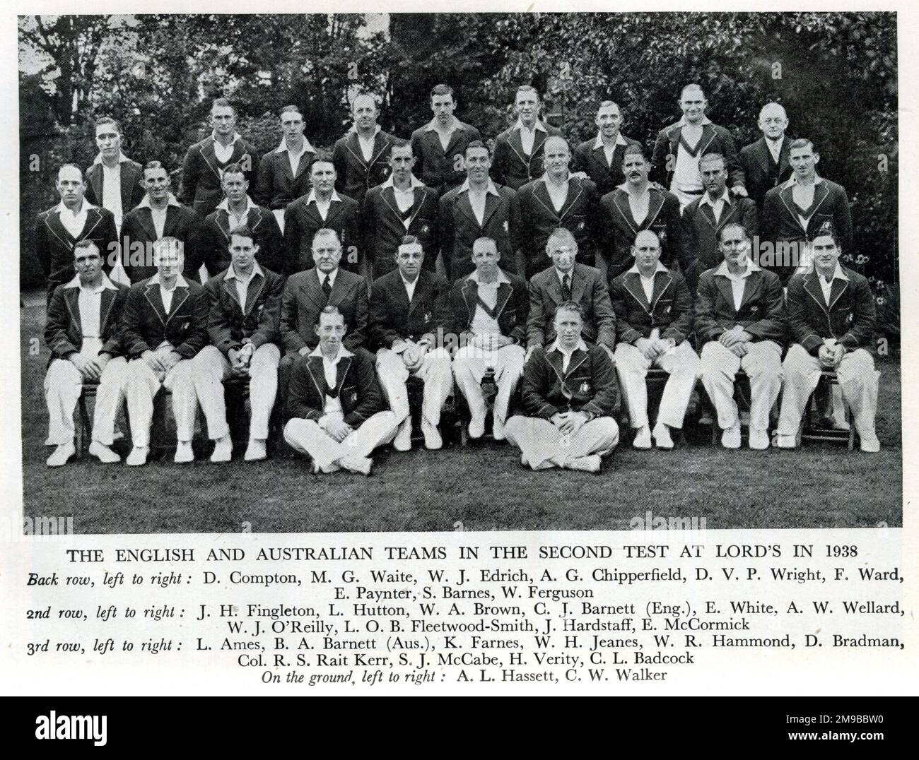 Die englischen und australischen Cricket-Teams im zweiten Testspiel bei Lord's Stockfoto