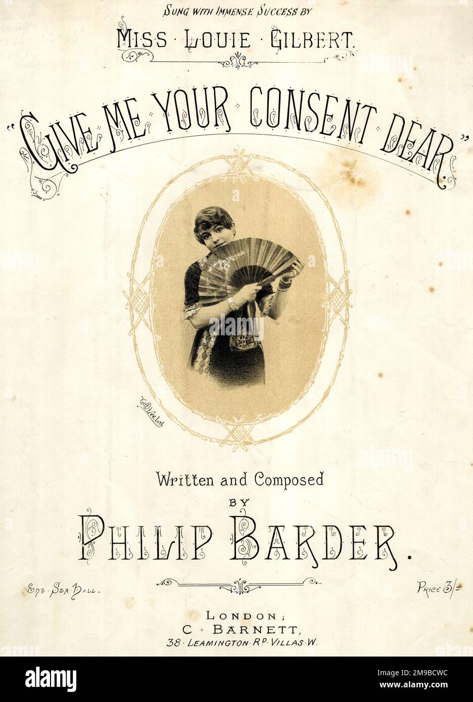 Musikcover, gib mir deine Zustimmung Liebe, geschrieben und komponiert von Philip Barder, gesungen von Miss Louie Gilbert Stockfoto