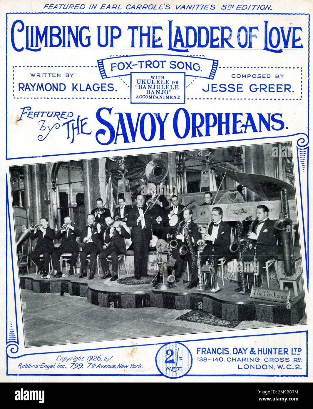 Musikcover, Climbing Up the Ladder of Love, Fox-Trottellied, geschrieben von Raymond Klages, komponiert von Jesse Greer, gespielt von den Savoy Orpheans Stockfoto