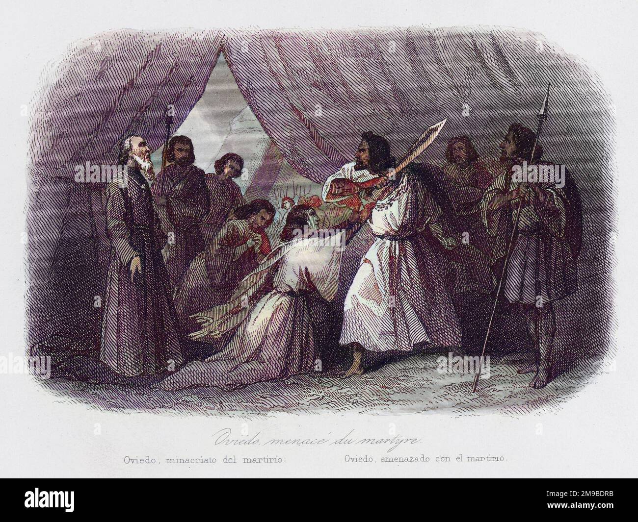 Die äthiopischen Christen, die die Autorität des Papstes ablehnen, bedrohen seinen Abgesandten Oviedo. Stockfoto