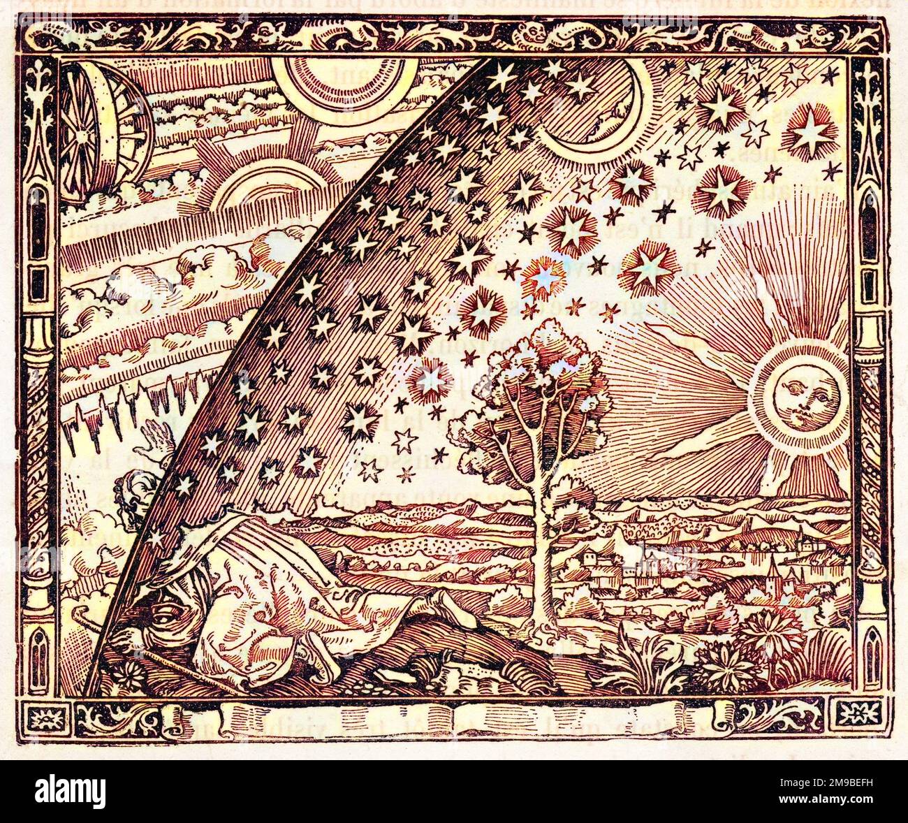 Ein Missionar des Mittelalters erzählt, wie er den Ort gefunden hat, an dem die Erde den Himmel berührt... Stockfoto