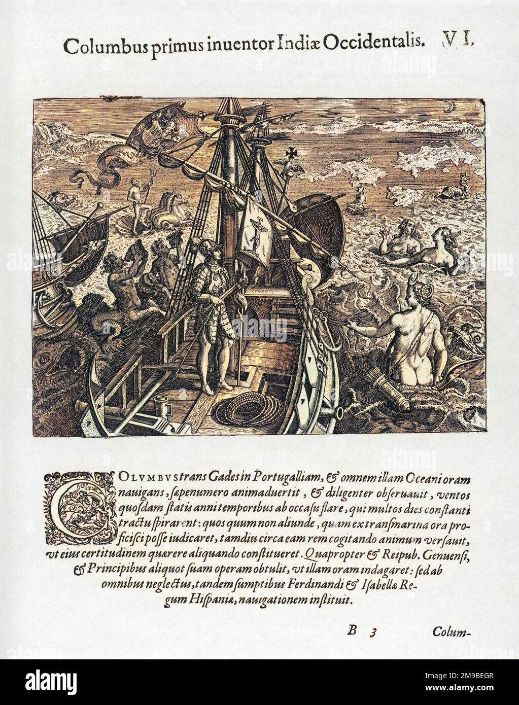 Christoph Kolumbus auf dem Weg in die Neue Welt - eine allegorische Darstellung. Stockfoto