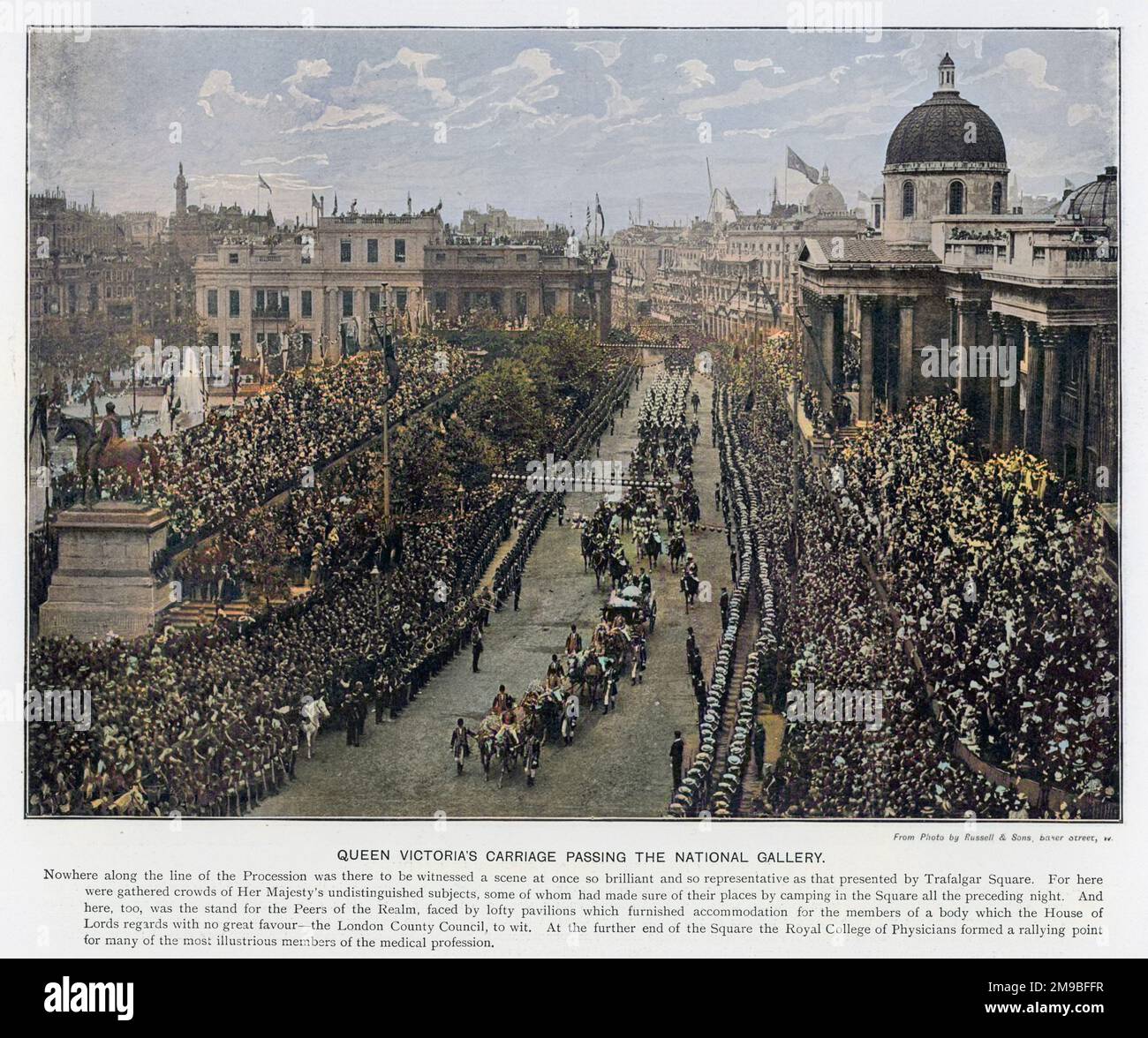 Diamantenjubiläum von Königin Victoria: Victorias Kutsche führt an der National Gallery am Trafalgar Square vorbei. Stockfoto