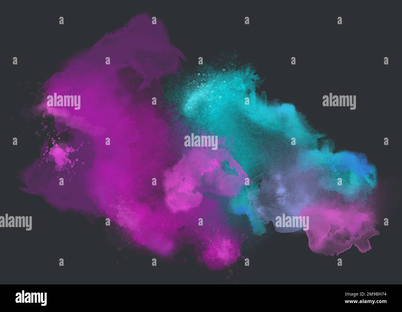 Aquarell lichtdurchlässiges, dichtes, leuchtendes Neonlicht, unterteilt in drei Farben: Türkis, Pink und Blau. Schönes, lackiertes Oberflächendesign Stockfoto