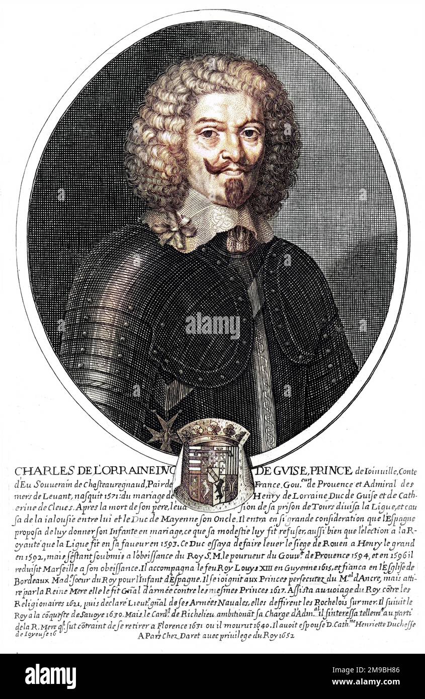 CHARLES de Lorraine, Quatrieme duc de GUISE, französisch-katholischer Führer und Gouverneur der Provence, von Richelieu gezwungen, Frankreich nach Italien zu verlassen, wo er starb. Stockfoto