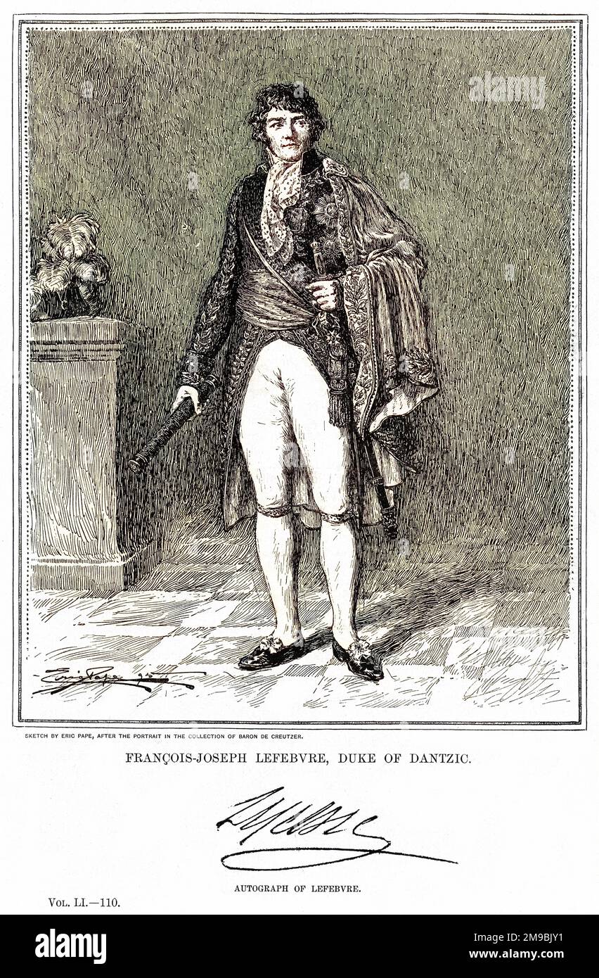 PIERRE-FRANCOIS-JOSEPH LEFEBVRE, duc de Dantzig, französischer Militärbefehlshaber, marechal de France und Staatsmann. Mit seinem Autogramm Stockfoto