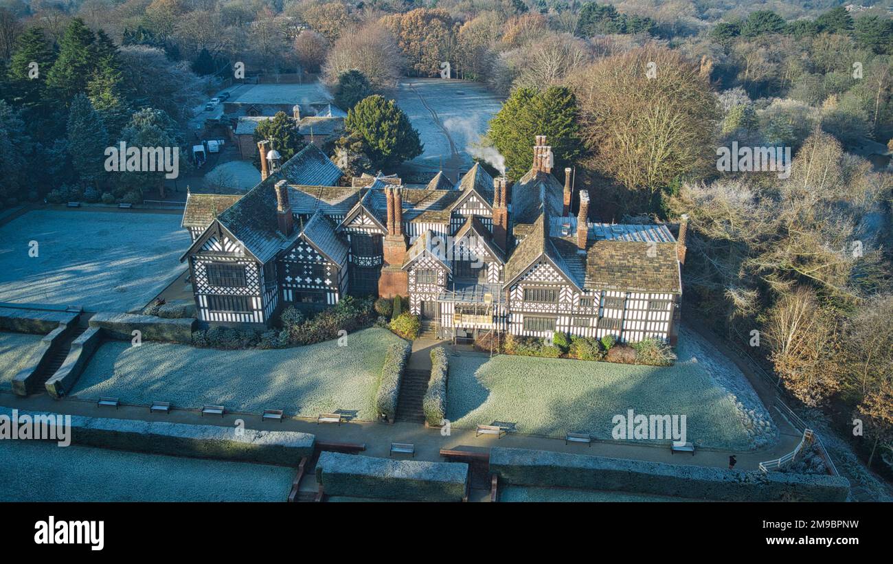 Bramall Hall Tudor House Luftaufnahme Stockfoto
