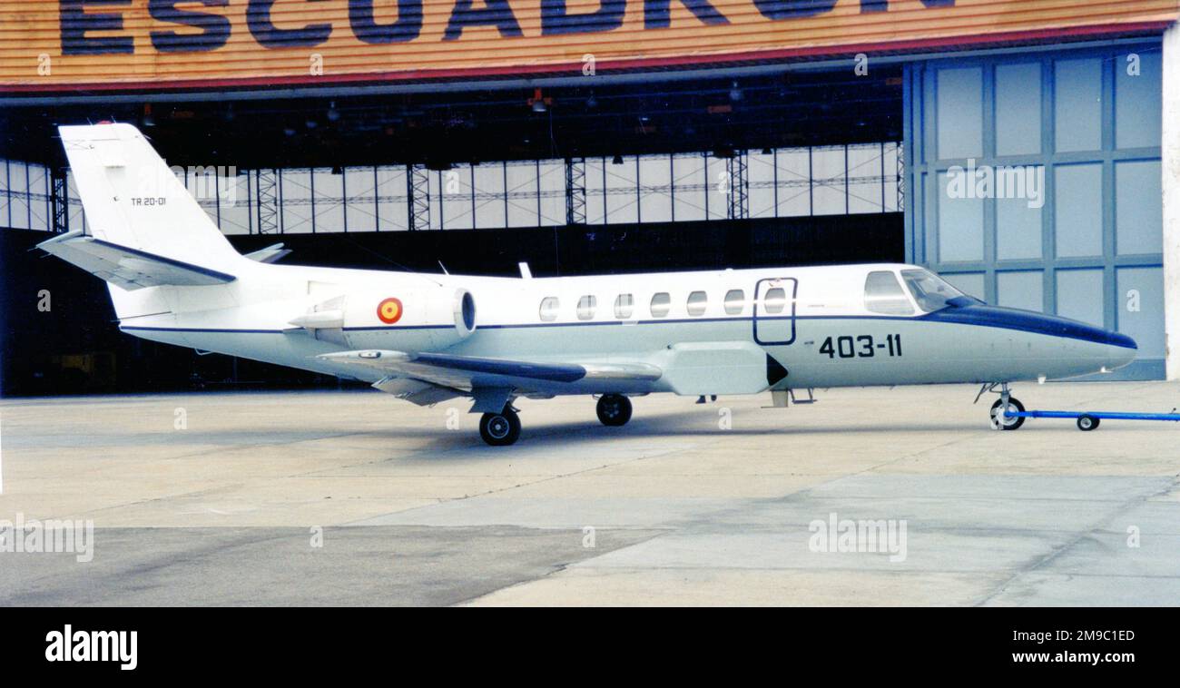 Fuerza Aerea Espanola - Cessna 560 Citation V TR.20-01 - 403-11 (msn 10581), außerhalb des Hangars. (Fuerza Aerea Espanola - Spanische Luftwaffe). Stockfoto