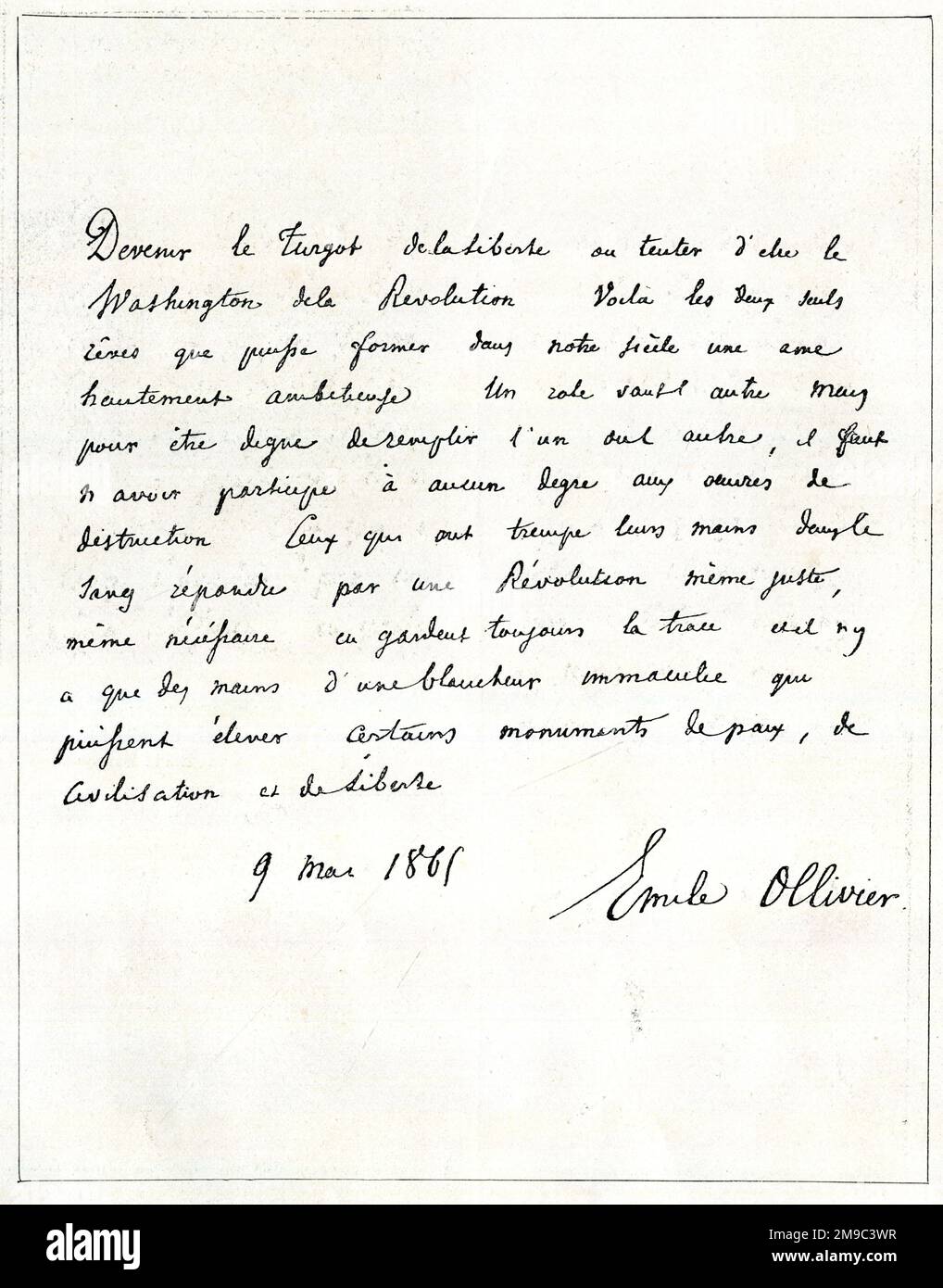 Handschrift (vom 9. Mai 1861) von Emile Ollivier (1825-1913), französischer Rechtsanwalt und Politiker, der als Premierminister Frankreichs diente. In seinem Ruhestand schrieb er viele Bücher über politische Geschichte. Stockfoto