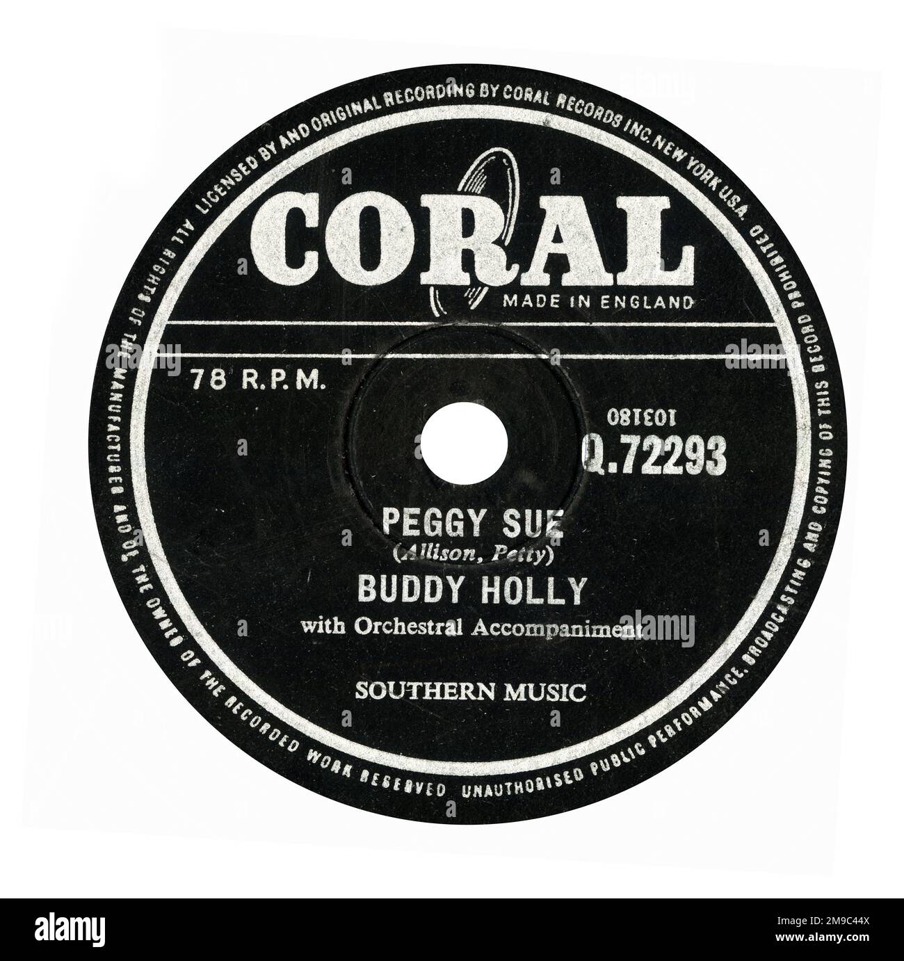 Peggy Sue, von Buddy Holly, Plattenlabel 78rpm Stockfoto