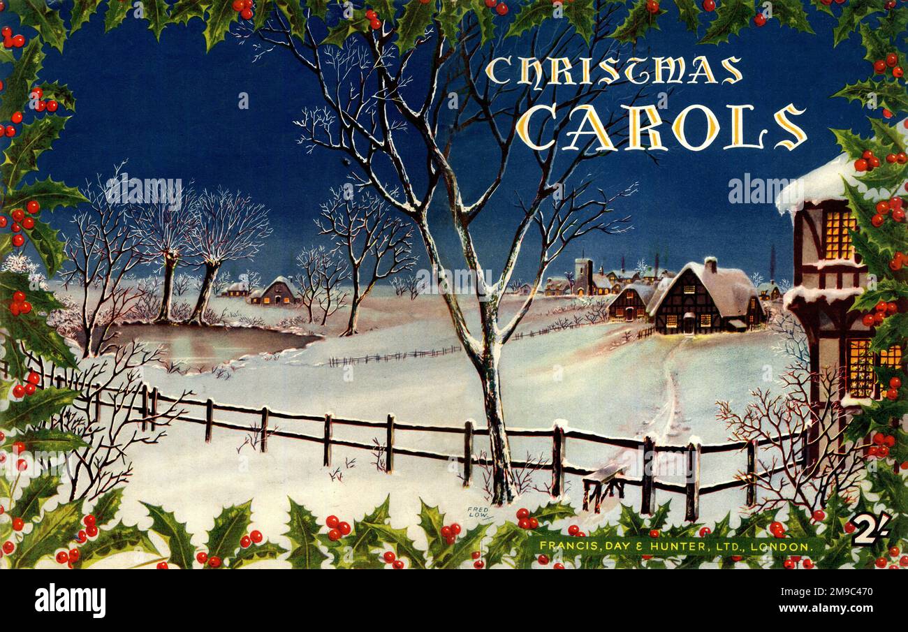 Musikcover, Weihnachtslieder, mit Schneeszene Stockfoto