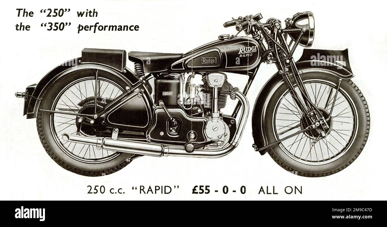 Werbung, Rudge-Whitworth 250 cm3 Rapid Motorrad Stockfoto