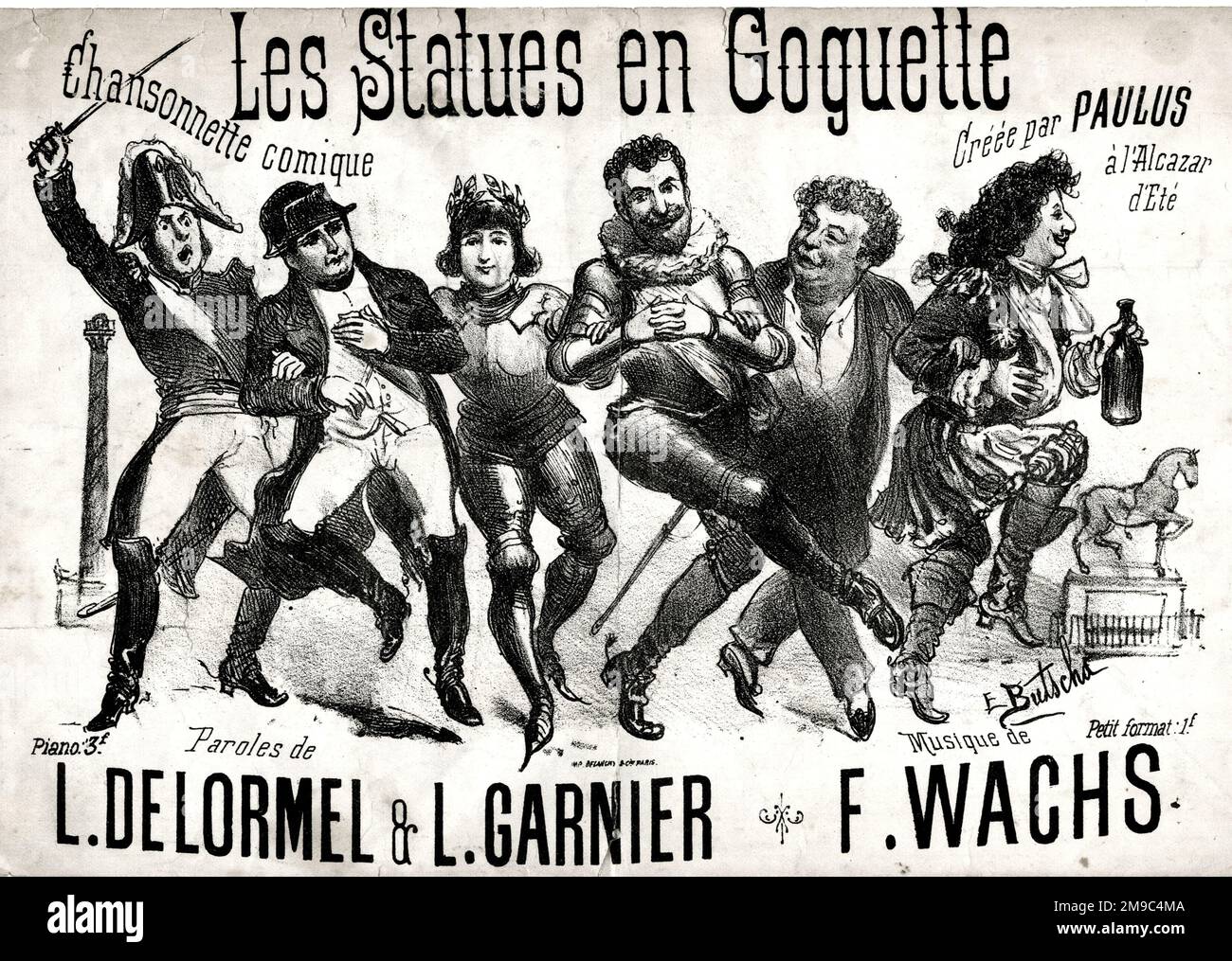 Titelseite, Les Statues en Goguette, Comic-Lied, Worte von L Delormel und L Garnier, Musik von F Wachs Stockfoto