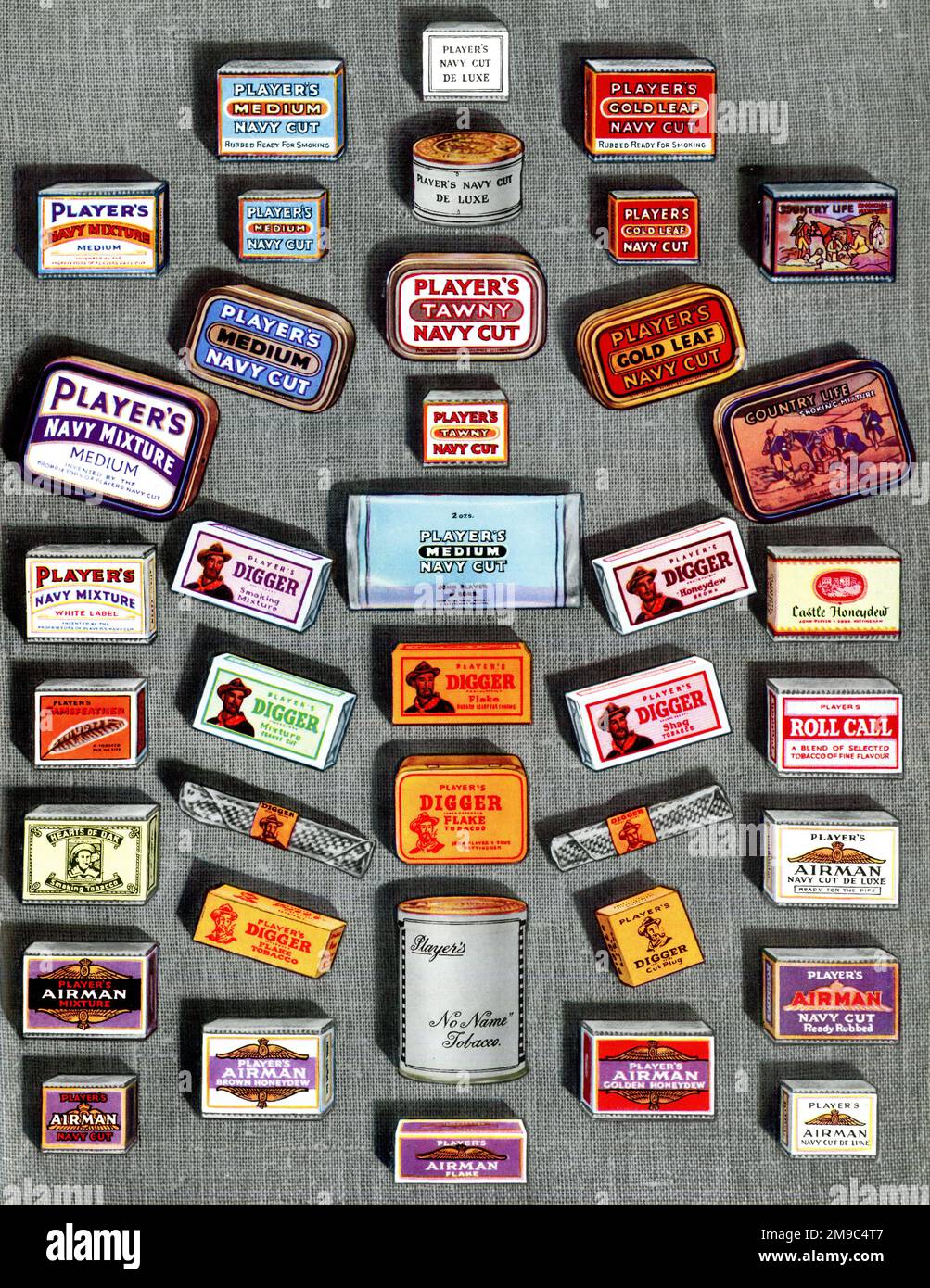 Eine Auswahl an Player's Tobacco and Cigar Packets, Packaging and Tins Stockfoto