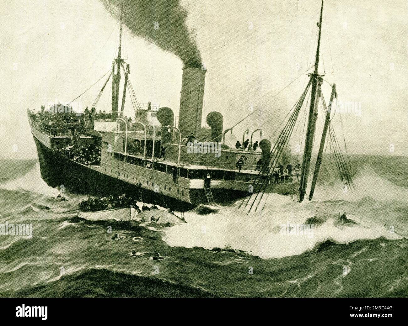 Schiff verlassen, Rettungsboot beiseite Stockfoto