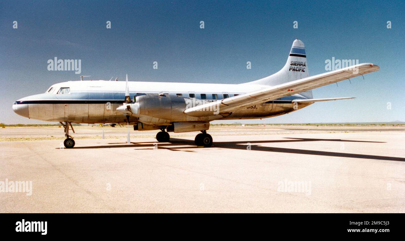 Convair 580 N73153 (msn 179) von Sierra Pacific Airlines, in Lagerung, Verkauf an Stockfoto