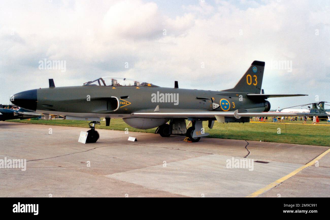 Saab J 32B Lansen 32512 - 03 (msn 32512), von Flygvapnet Veteranflygdivisionen, Uppsala am 2. August 2008. Stockfoto