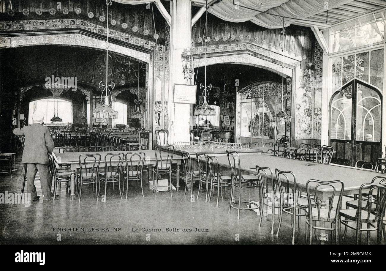 Enghien-les-Bains, eine Gemeinde in den nördlichen Vororten von Paris, Frankreich - die Salle des Jeux (Spielzimmer) im Casino. Enghien-les-Bains ist berühmt als Kurort und ein wohlhabender Vorort von Paris, der im 19. Jahrhundert um den malerischen Enghien-See herum entwickelt wurde Stockfoto