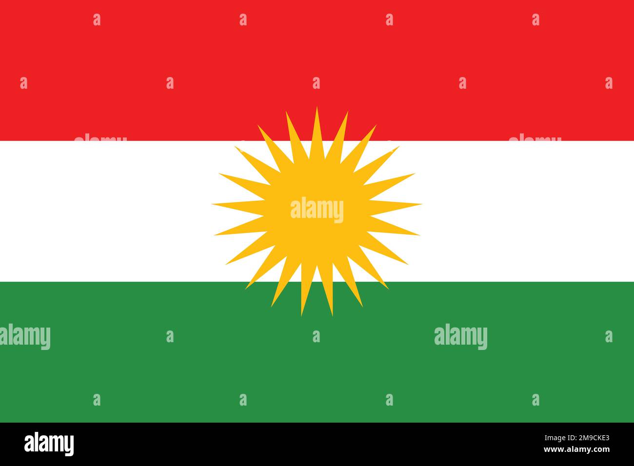 Flagge des iranischen Volkes Kurden. Flagge, die ethnische Gruppe oder Kultur, regionale Behörden repräsentiert. Kein Fahnenmast. Plane-Design, Layout Stockfoto