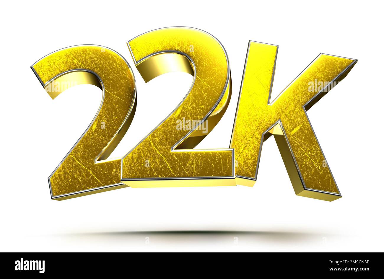 22K Gold 3D Abbildung auf weißem Hintergrund hat Arbeitspfad. Werbeschilder. Produktdesign. Produktverkäufe. Stockfoto