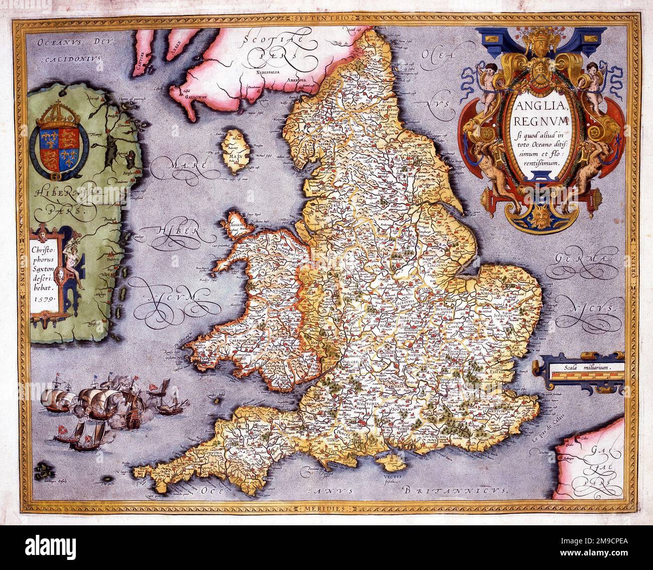 Karte von England und Wales aus dem 16. Jahrhundert Stockfoto