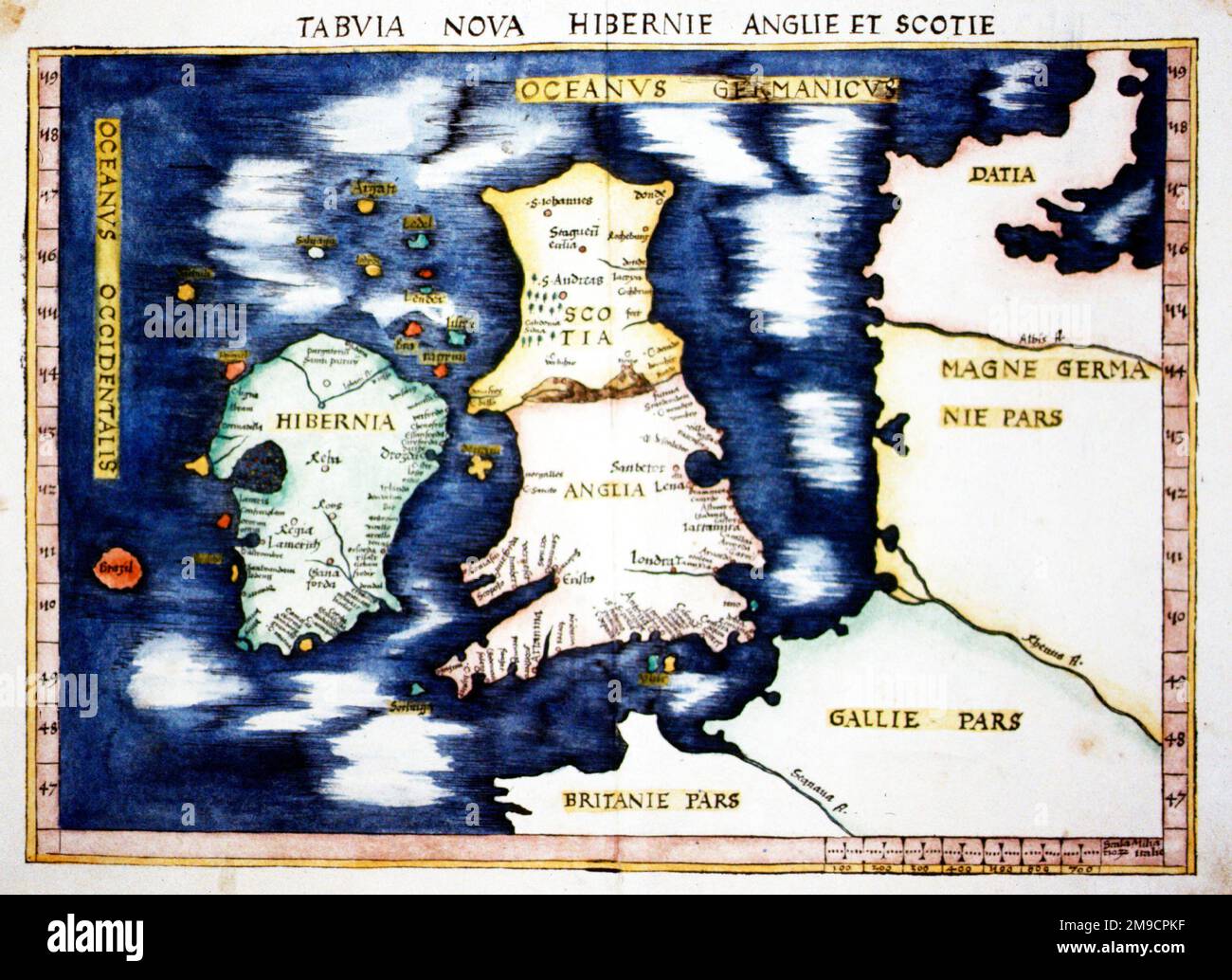Ptolemäische Karte der britischen Inseln aus dem 15. Jahrhundert Stockfoto