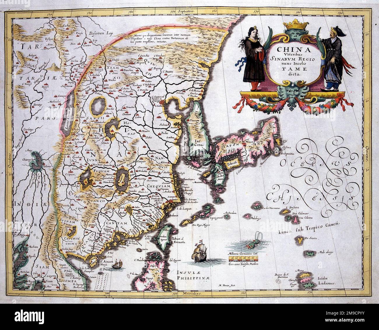 Karte des 17. Jahrhunderts von China, Japan und Korea Stockfoto