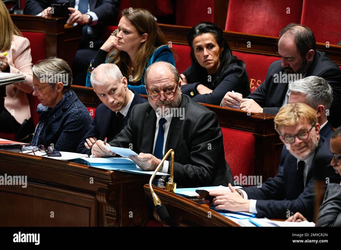 Paris, Frankreich. 17. Januar 2023. Der französische Justizminister Eric Dupont Moretti während einer Fragestunde an die Regierung auf der Pariser Nationalversammlung am 17. Januar 2023. Kredit: Victor Joly/Alamy Live News Stockfoto