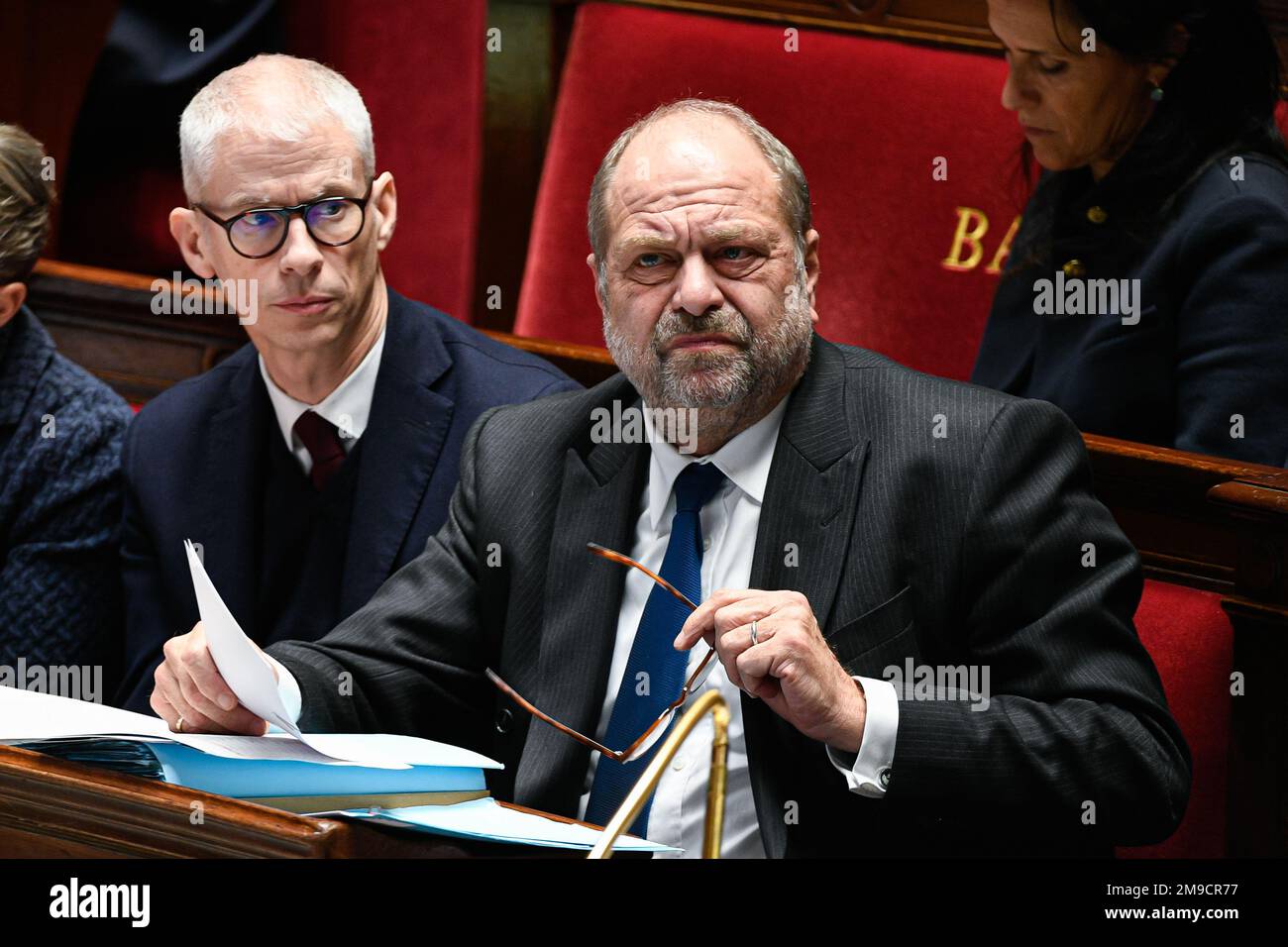 Paris, Frankreich. 17. Januar 2023. Der französische Justizminister Eric Dupont Moretti während einer Fragestunde an die Regierung auf der Pariser Nationalversammlung am 17. Januar 2023. Kredit: Victor Joly/Alamy Live News Stockfoto