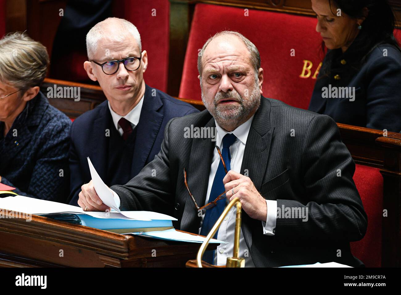 Paris, Frankreich. 17. Januar 2023. Der französische Justizminister Eric Dupont Moretti während einer Fragestunde an die Regierung auf der Pariser Nationalversammlung am 17. Januar 2023. Kredit: Victor Joly/Alamy Live News Stockfoto
