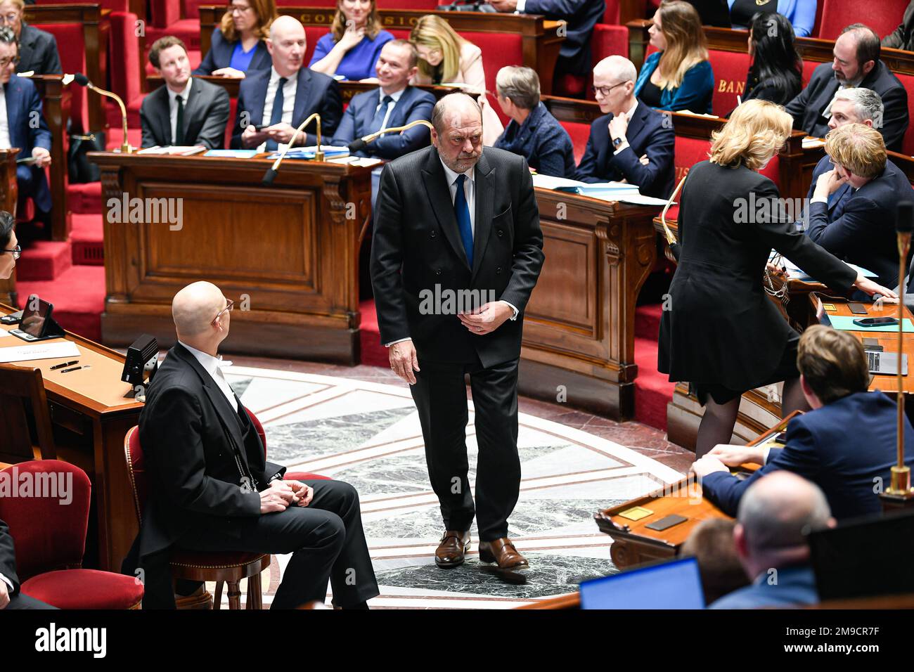 Paris, Frankreich. 17. Januar 2023. Der französische Justizminister Eric Dupont Moretti während einer Fragestunde an die Regierung auf der Pariser Nationalversammlung am 17. Januar 2023. Kredit: Victor Joly/Alamy Live News Stockfoto