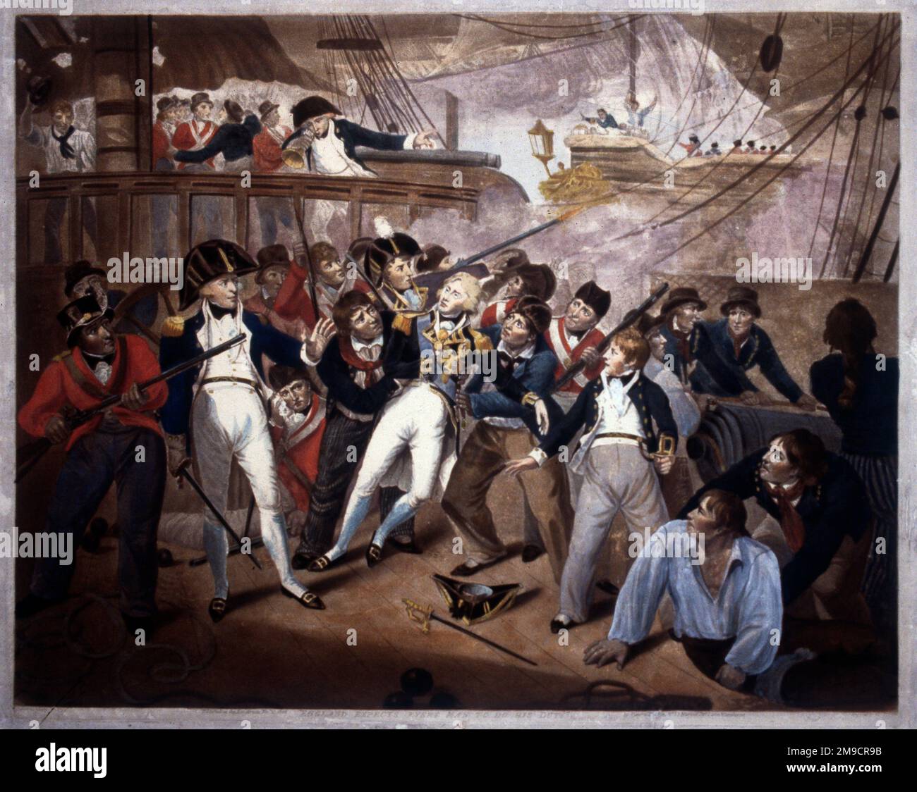 England erwartet Admiral Horatio Nelson in der Schlacht von Trafalgar Stockfoto