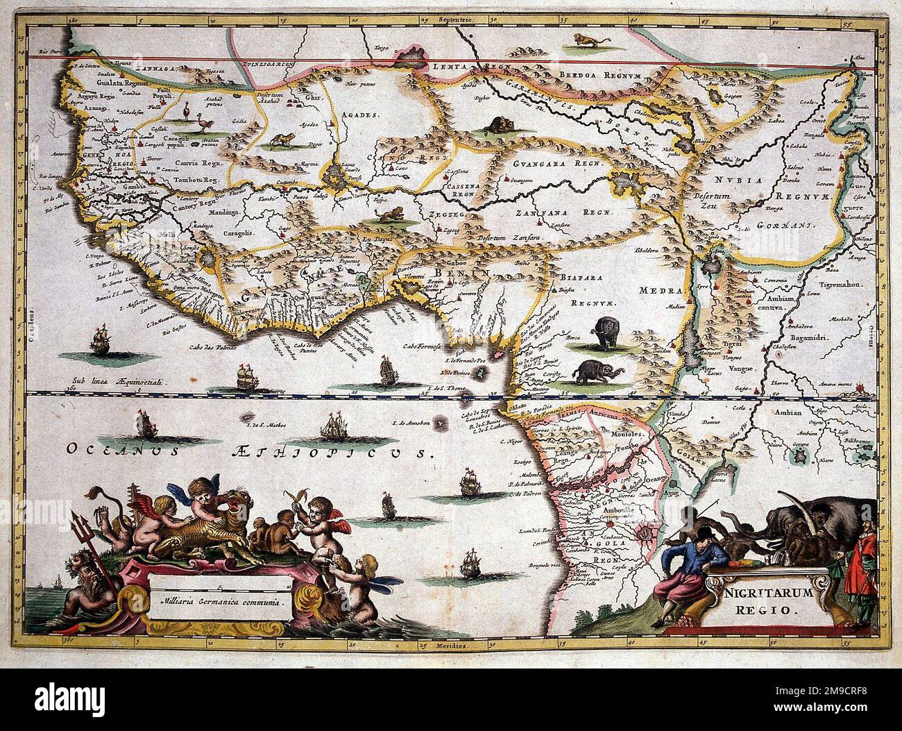 Karte des 17. Jahrhunderts von Nigritarum Regio, Westafrika, vom Senegal bis zum Kongo Stockfoto
