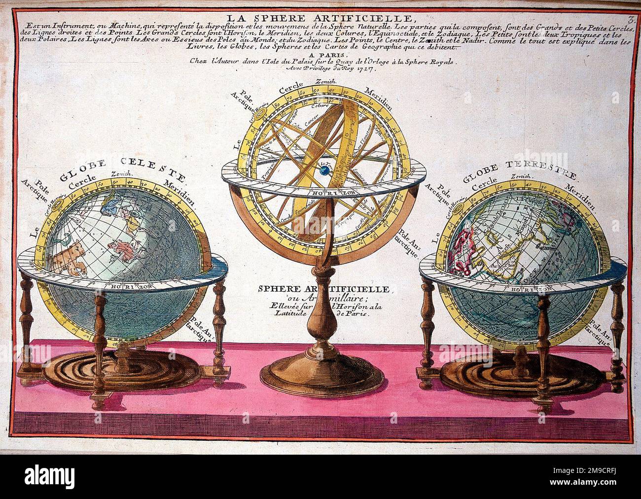 La Sphere artiicielle - Landtiere, Himmelssphären und Armillaren, Himmelsgeschwülste und Landtiere und Astrolabe sphärisch Stockfoto