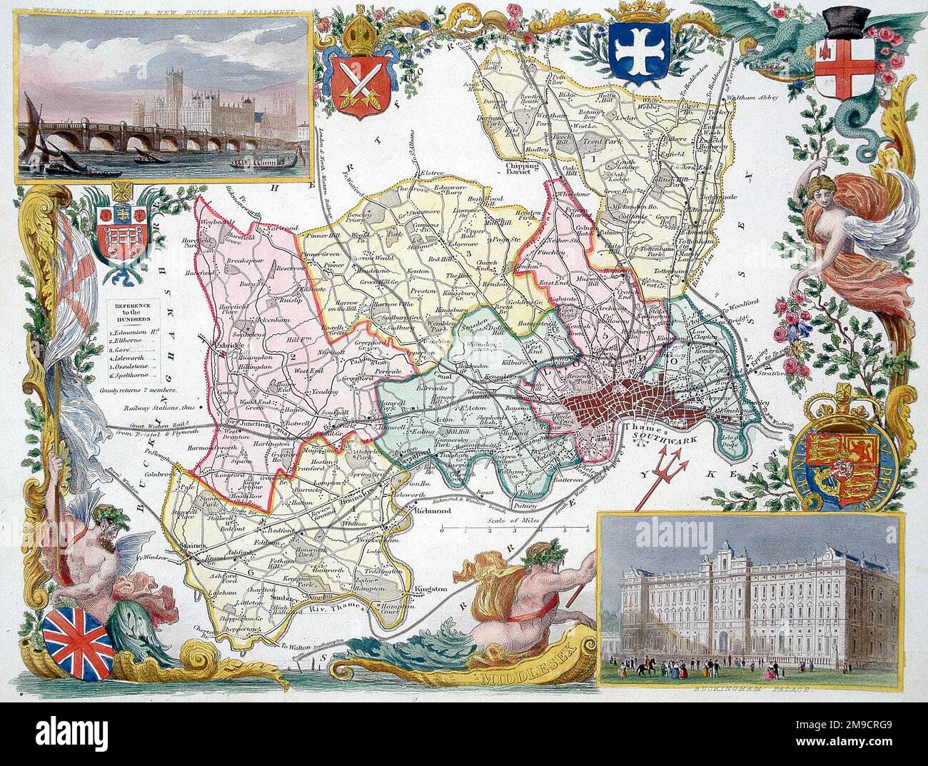 19. Century Landkarte von Middlesex, England Stockfoto