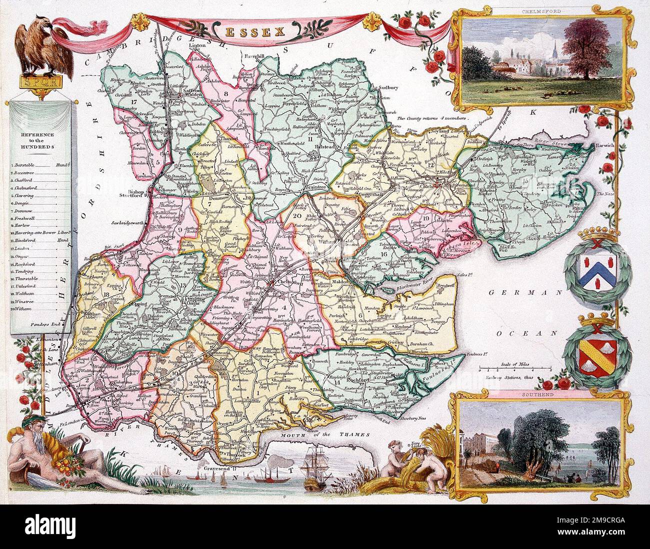 Karte des 19. Jahrhunderts der Grafschaft Essex, England Stockfoto