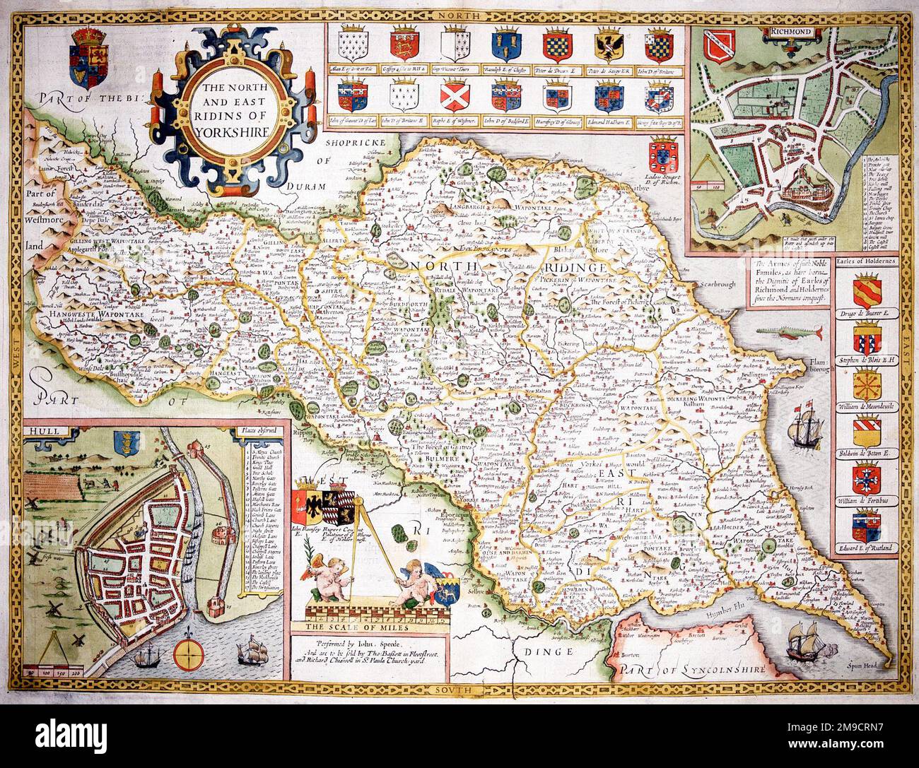 17. Century Karte des Nord- und Ostreitens von Yorkshire, England Stockfoto